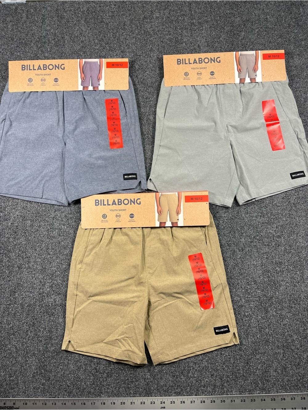 Billabong New/with tags size M 10/12 Kids Shorts - Gray, Sage, Khaki Lot of 3